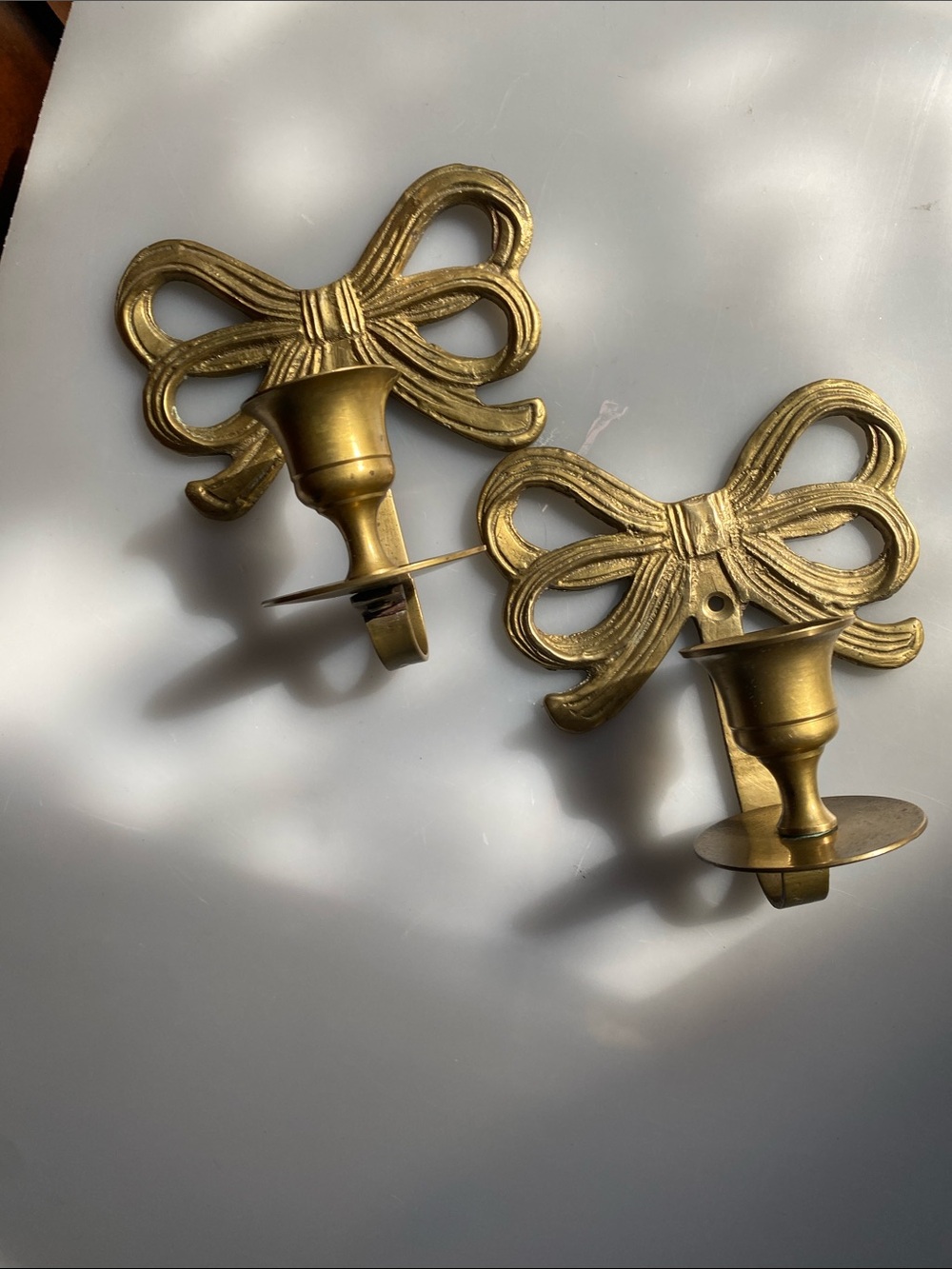 Vintage-Inspired Gold Bow Wall Candle Sconces - Pair